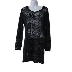Balance Cover Up Collection Mini Dress Womens Black M USA Open Mesh Hooded